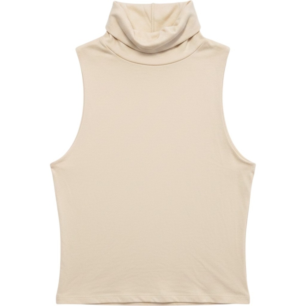 RE ONA Turtleneck Top Womens S Beige Sleeveless Viscose Stretch Minimalist Knit